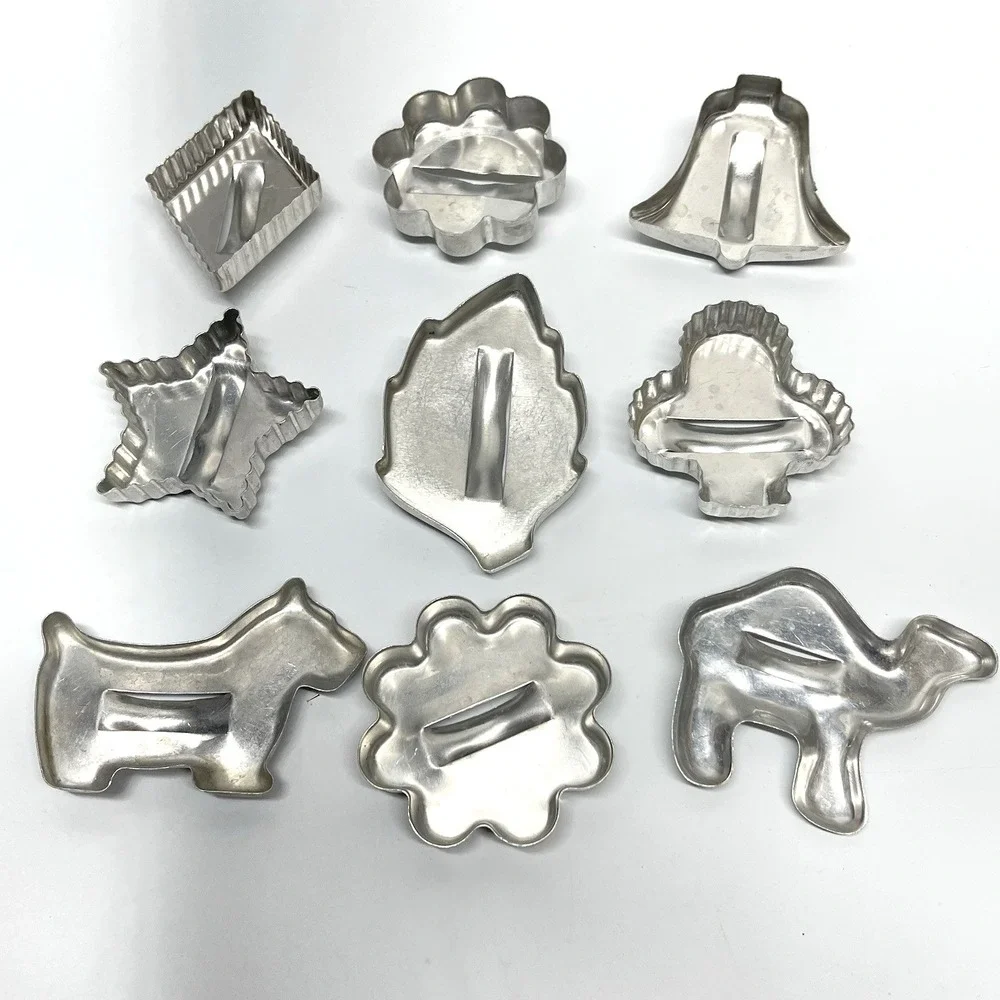 Vintage 1960s Aluminum Cookie Cutters Handles Holidays Christmas Farmhouse